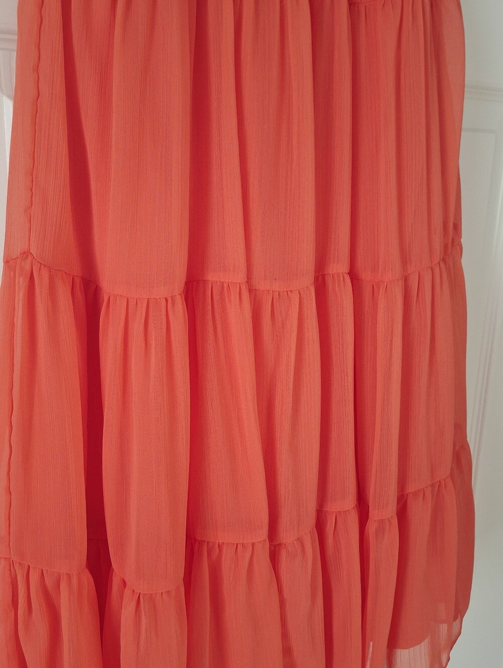 Tahari Arthur S Levine Coral Orange Ruffle Halter Tiered Chiffon Dress 2 XS NWT